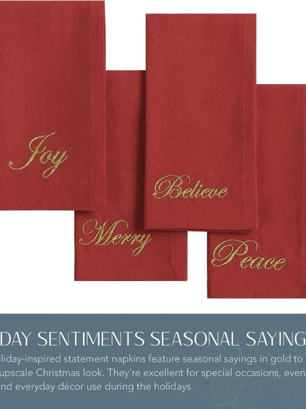 Elrene Holiday Sentiments Napkins, Set of 4 - Red 17 X 17